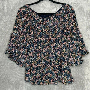 1 State M Medium Shirt Top Pink Floral Flower 3/4 Sleeve Off Shoulder Cropped